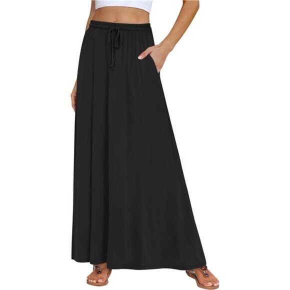 Dresses & Skirts - Womens Maxi Skirt 2025 Casual Flowy Elastic High Waist Long Skirts with Pocket